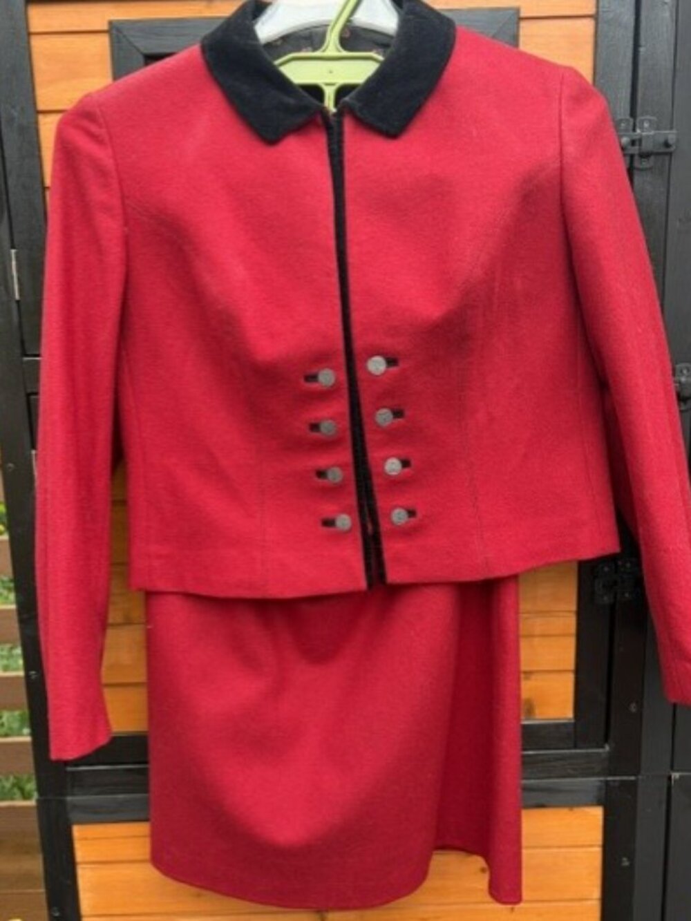 Red Vintage Austrian Wool Two-Piece Suit with Jacket and Skirt